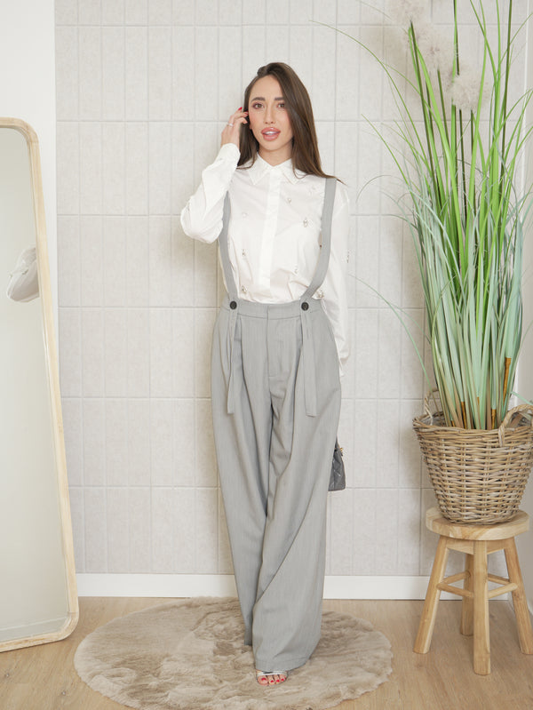 Cord set salopette e camicia con strass