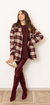 Giacca check bordeaux collo in velluto marrone