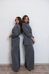 Tailleur Gessato Giacca Over con cintura