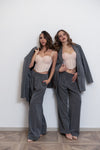 Tailleur Gessato Giacca Over con cintura