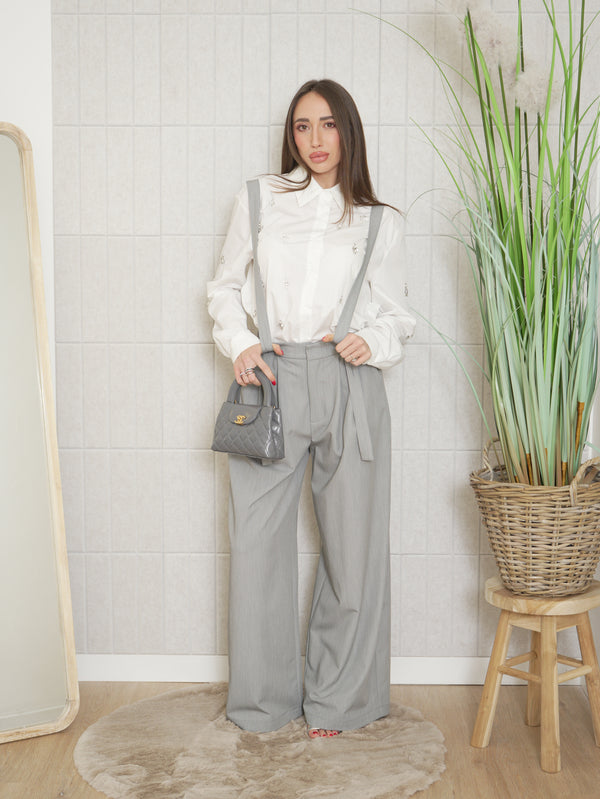 Cord set salopette e camicia con strass